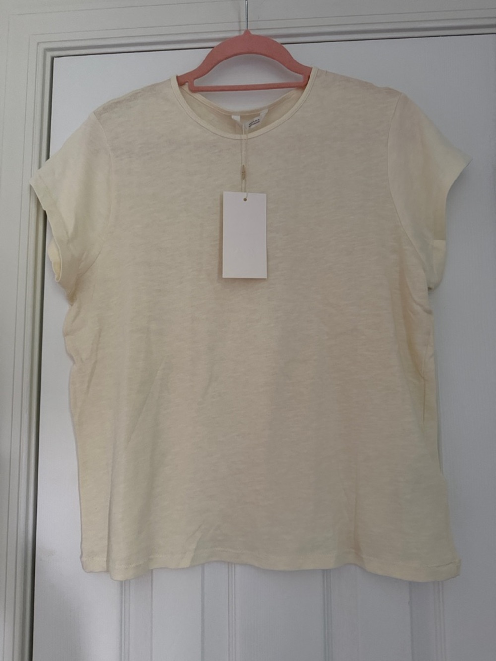NWT Zara Short Sleeve Textured T-Shirt Ecru XL